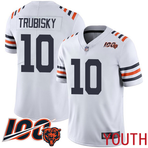 Chicago Bears Limited White Youth Mitchell Trubisky Jersey NFL Football #10 100th Season->youth nfl jersey->Youth Jersey